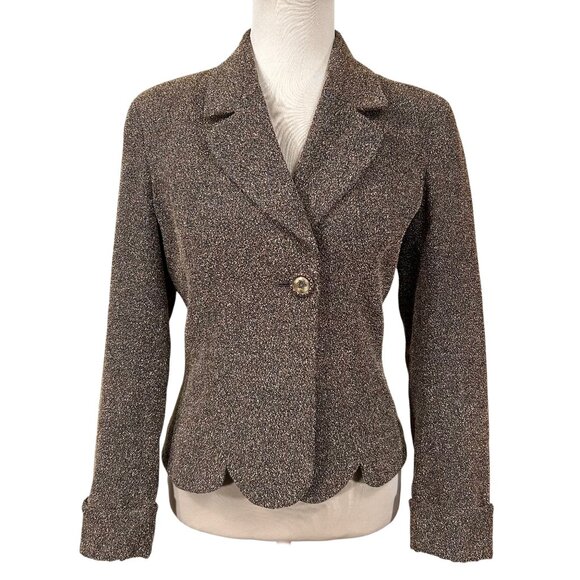 Newport News Vintage Brown Scalloped Rhinestone Button Blazer Size 8 - Picture 1 of 10
